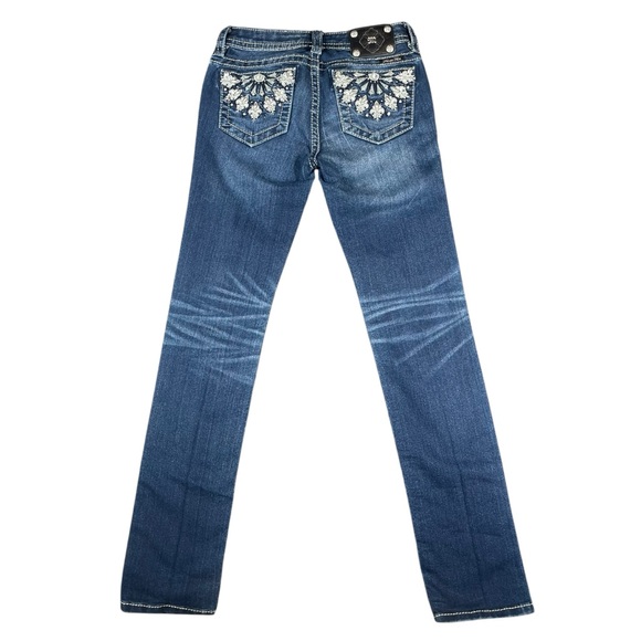Miss Me JK55725 Girl’s Embellishment Rhinestone Skinny Blue Jeans Sz 16 (26x31 - Picture 3 of 9